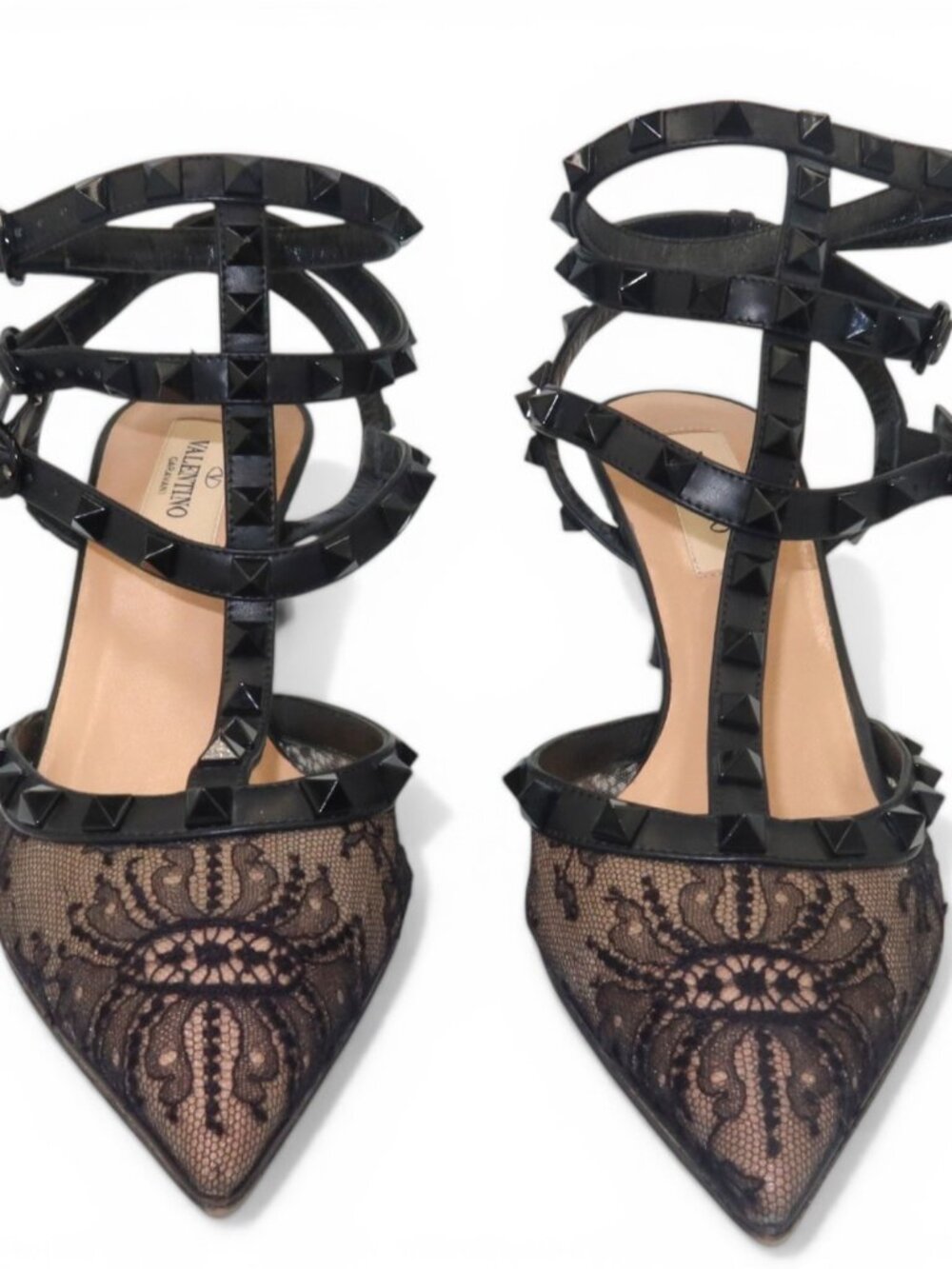 Valentino Garavani Lace Rockstud Caged Heels Black Size 37 - Picture 2 of 15